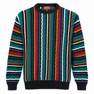 Vintage Atlas Coogi Style Textured Knit Sweater Men’s Large Made in USA Y2K